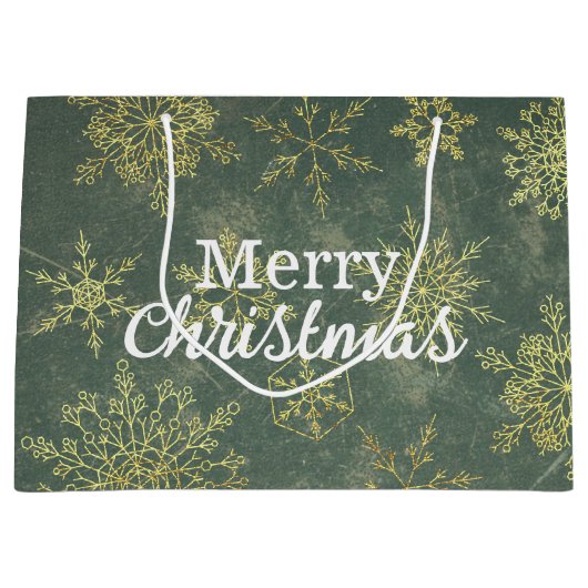 Elegant Gold Sage Green Snowflakes Merry Kerstry Groot Cadeauzakje (Voorkant)