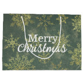 Elegant Gold Sage Green Snowflakes Merry Kerstry Groot Cadeauzakje (Achterkant)