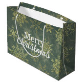 Elegant Gold Sage Green Snowflakes Merry Kerstry Groot Cadeauzakje (Achterkant Gekanteld)