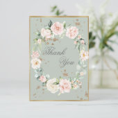 Elegant Gold Sage Green Waterverf Floral Wedding Bedankkaart (Staand voorkant)