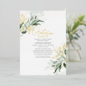 Elegant Gold Sage Greenery Boho Graduation Party Folie Uitnodiging (Staand Voorkant)