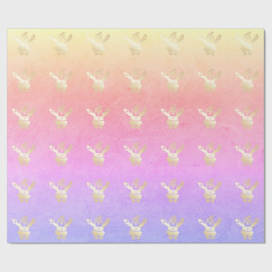 Elegant Gold Santa Claus kerstpatroon Cadeaupapier (Vlak)