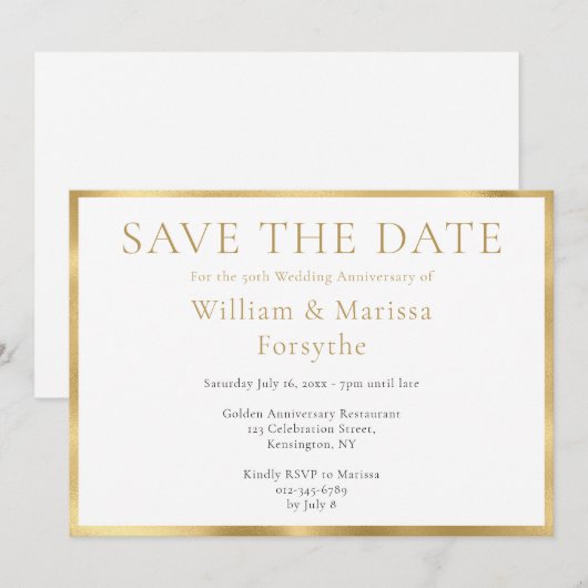 Elegant Gold Save the Date 50th Jubileum Card (Voorkant / Achterkant)
