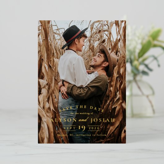 Elegant Gold Save the Date Folie Uitnodiging (Staand Voorkant)