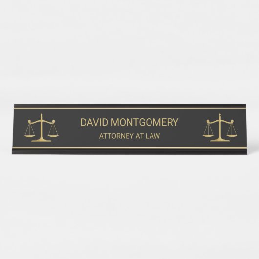 Elegant Gold Scales of Justice Lawyer Black Bureau Naambordje (Voorkant)
