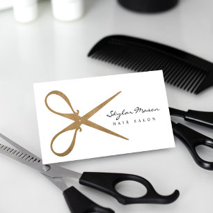 Elegant &  Gold Scissor Logo Hair Salon Visitekaartje
