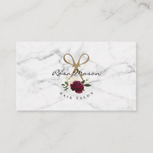 Elegant Gold Scissor & Red Waterverf Floral Logo Visitekaartje