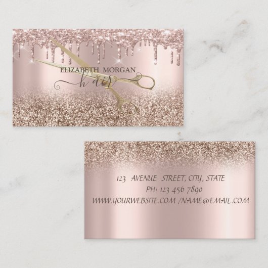 Elegant Gold Scissors Roos Gold Glitter Drivers Visitekaartje (Voorkant / Achterkant)