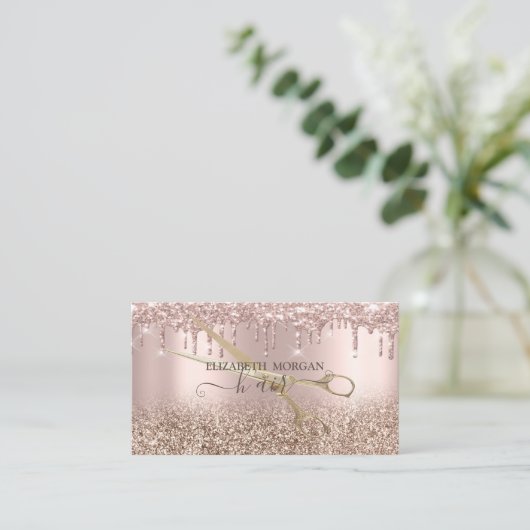 Elegant Gold Scissors Roos Gold Glitter Drivers Visitekaartje (Staand voorkant)