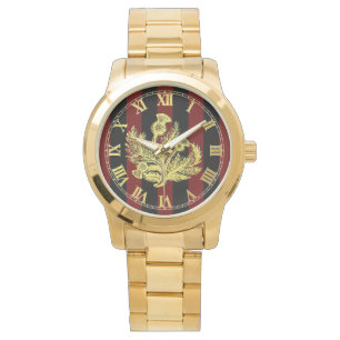 Elegant Gold Scottish Thistle op Stripe Horloge