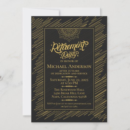 Elegant Gold Scribble Retirement Party Invitation Kaart (Voorkant)