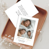 Elegant Gold Script 3 Foto Baby Bedankkaart