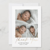 Elegant Gold Script 3 Foto Baby Bedankkaart (Voorkant)