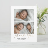 Elegant Gold Script 3 Foto Baby Bedankkaart (Staand voorkant)