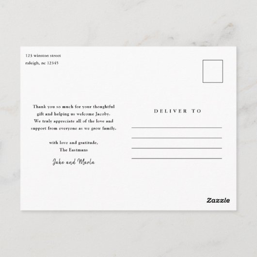 Elegant Gold Script 3 Foto Baby Hartelijk dank Briefkaart (Achterkant)