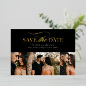 Elegant Gold Script 3 Fotocollage bewaart de datum Folie Uitnodiging (Staand Voorkant)