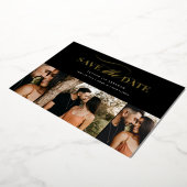 Elegant Gold Script 3 Fotocollage bewaart de datum Folie Uitnodiging (Gedraaid)