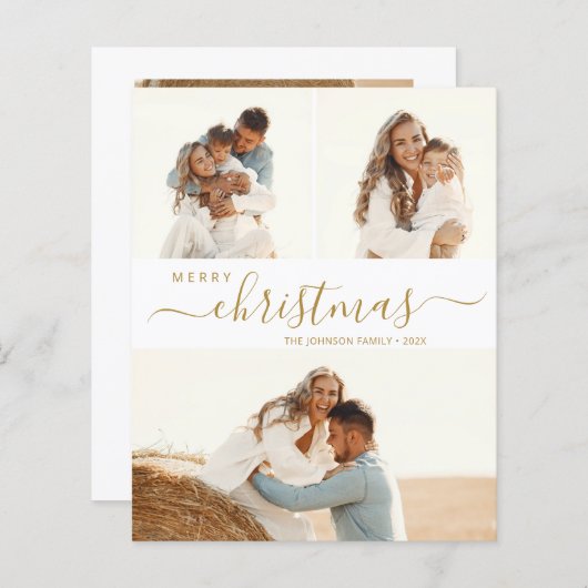 Elegant Gold Script 3-fotokerstfeestkaart (Voorkant / Achterkant)