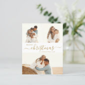 Elegant Gold Script 3-fotokerstfeestkaart (Staand voorkant)