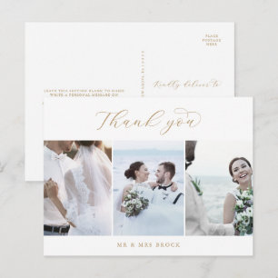 Elegant Gold Script 3 Fotosjabloon Dank je wel Briefkaart