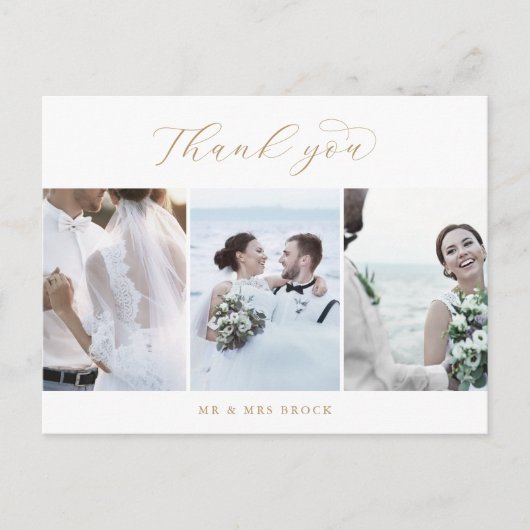 Elegant Gold Script 3 Fotosjabloon Dank je wel Briefkaart (Voorkant)