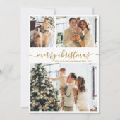 Elegant Gold Script 3 Photo Collage Christmas Feestdagenkaart (Voorkant)