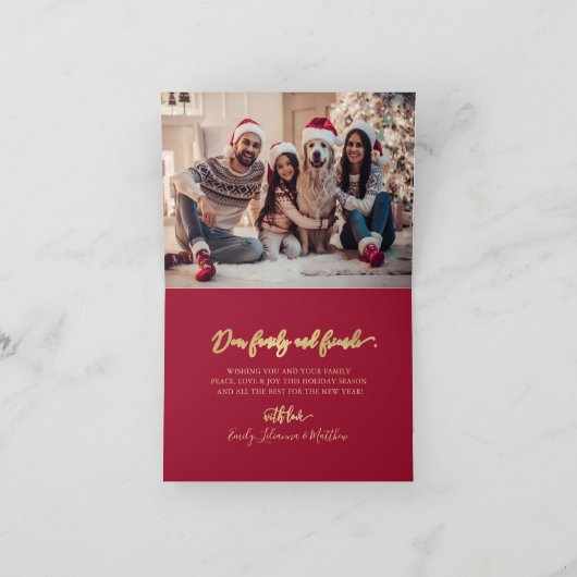 Elegant Gold Script 3 Photo Collage Red Christmas Feestdagen Kaart (Binnen)