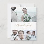 Elegant Gold Script 3 Photo Collage Wedding Bedankkaart (Voorkant)