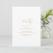 Elegant Gold Script 40th Birthday Party Invitation Kaart (Staand voorkant)