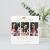 Elegant Gold Script 4 Foto Graduparty Kaart (Staand voorkant)