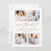 Elegant Gold Script 4 Fotocollage bewaart de datum Aankondigingskaart (Voorkant / Achterkant)