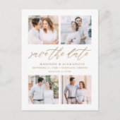 Elegant Gold Script 4 Fotocollage bewaart de datum Aankondigingskaart (Voorkant)