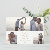 Elegant Gold Script 4 Fotocollage bewaart de datum Save The Date (Staand voorkant)