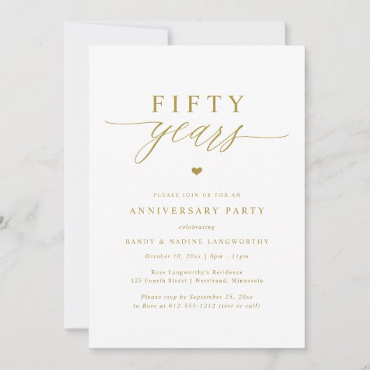 Elegant Gold Script 50th Wedding Anniversary Party Kaart (Voorkant)