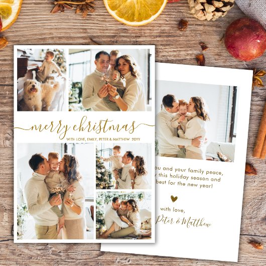 Elegant Gold Script 5 Fotocollage Kerstmis Feestdagenkaart