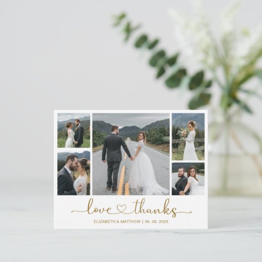 Elegant Gold Script 5 Fotohuwelijk Hartelijk dank Bedankkaart (Staand voorkant)