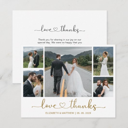 Elegant Gold Script 5 Fotohuwelijk Hartelijk dank Bedankkaart (Voorkant / Achterkant)