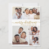 Elegant Gold Script 5 Photo Collage Christmas Feestdagenkaart (Voorkant)