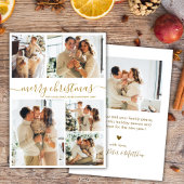 Elegant Gold Script 5 Photo Collage Christmas Feestdagenkaart