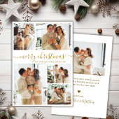 Elegant Gold Script 5 Photo Collage Christmas Feestdagenkaart