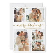 Elegant Gold Script 5 Photo Collage Christmas