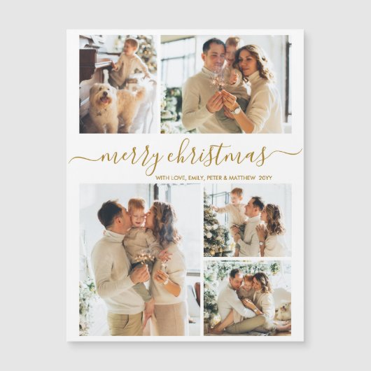 Elegant Gold Script 5 Photo Merry Christmas  (Voorkant)