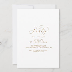 Elegant Gold Script 60th Birthday Party Invitation Kaart