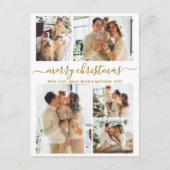 Elegant Gold Script 6 Photo Collage Christmas Briefkaart (Voorkant)
