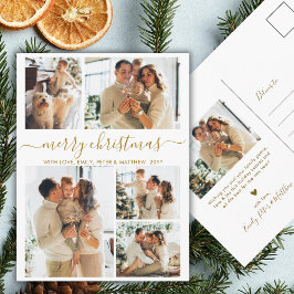 Elegant Gold Script 6 Photo Collage Christmas Briefkaart