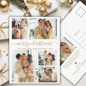 Elegant Gold Script 6 Photo Collage Christmas Briefkaart