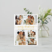 Elegant Gold Script 6 Photo Collage Christmas Real Folie Feestdagen Briefkaart (Staand Voorkant)