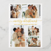 Elegant Gold Script 6 Photo Collage Christmas Real Folie Feestdagen Briefkaart (Voorkant)