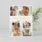 Elegant Gold Script 6 Photo Collage Christmas Real Folie Feestdagenkaart (Staand Voorkant)