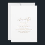 Elegant Gold Script 70th Birthday Party Invitation Kaart<br><div class="desc">Deze elegante gouden manuscript 70th de uitnodiging van de verjaardagspartij is perfect voor een eenvoudig verjaardagsfeest. Het minimalistische goud- en witte design is uitgerust met fancy romantische typografie met moderne glazen stijl. in elke kleur. Houd het ontwerp minimaal en vaag, zoals het is, of pas het aan door uw eigen...</div>